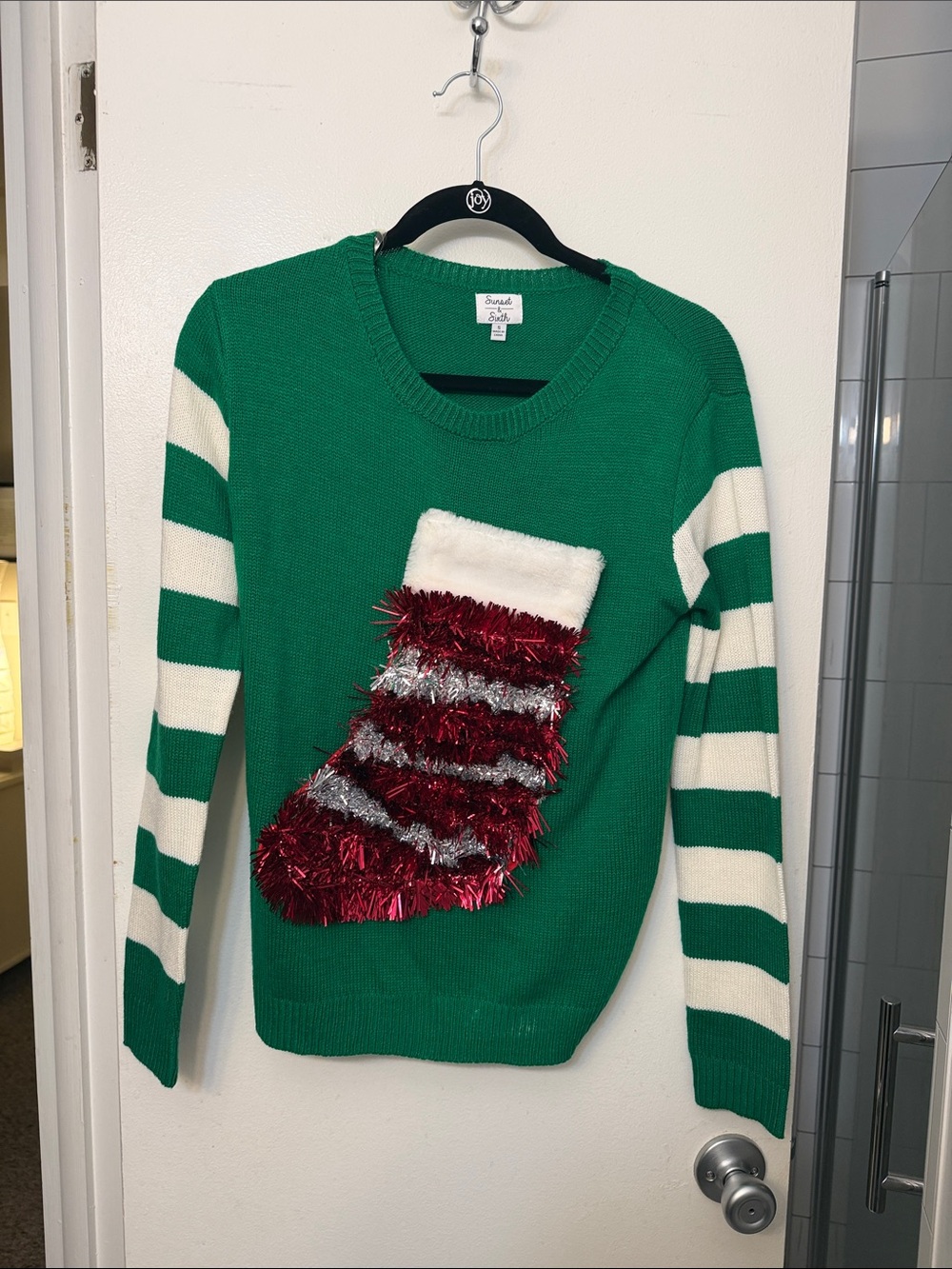 Festive Green Stripe Christmas Stocking Sweater / put wine in the stocking